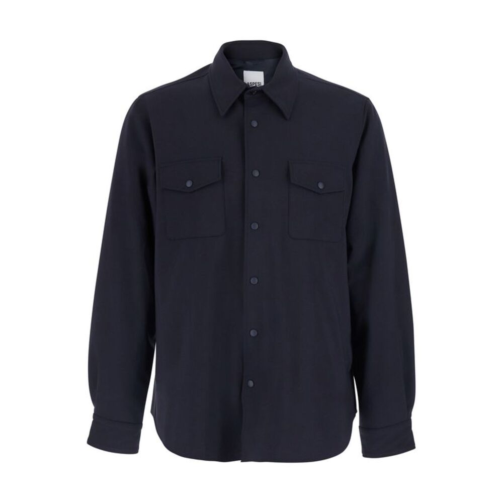 Aspesi Men Blue Shirt With Pointed Collar And Button Closure In Wool Blend Men